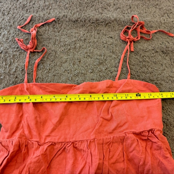 Dynamite Orange Linen Blend Crop Top Tie Sleeves Baby Doll Size XS - Picture 3 of 6